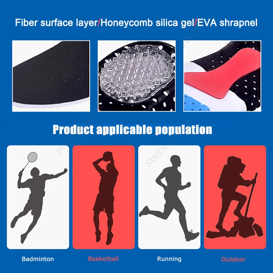 Sport Running Silicone Gel Insoles for feet Man Women for shoes sole orthopedic pad Massaging Shock Absorption arch support