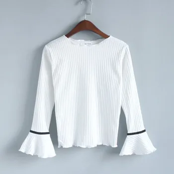 

Women Spring Autumn Casual Chiffon Office Shirt Striped Solid Colour Long Sleeve Buttons knitted Blouses