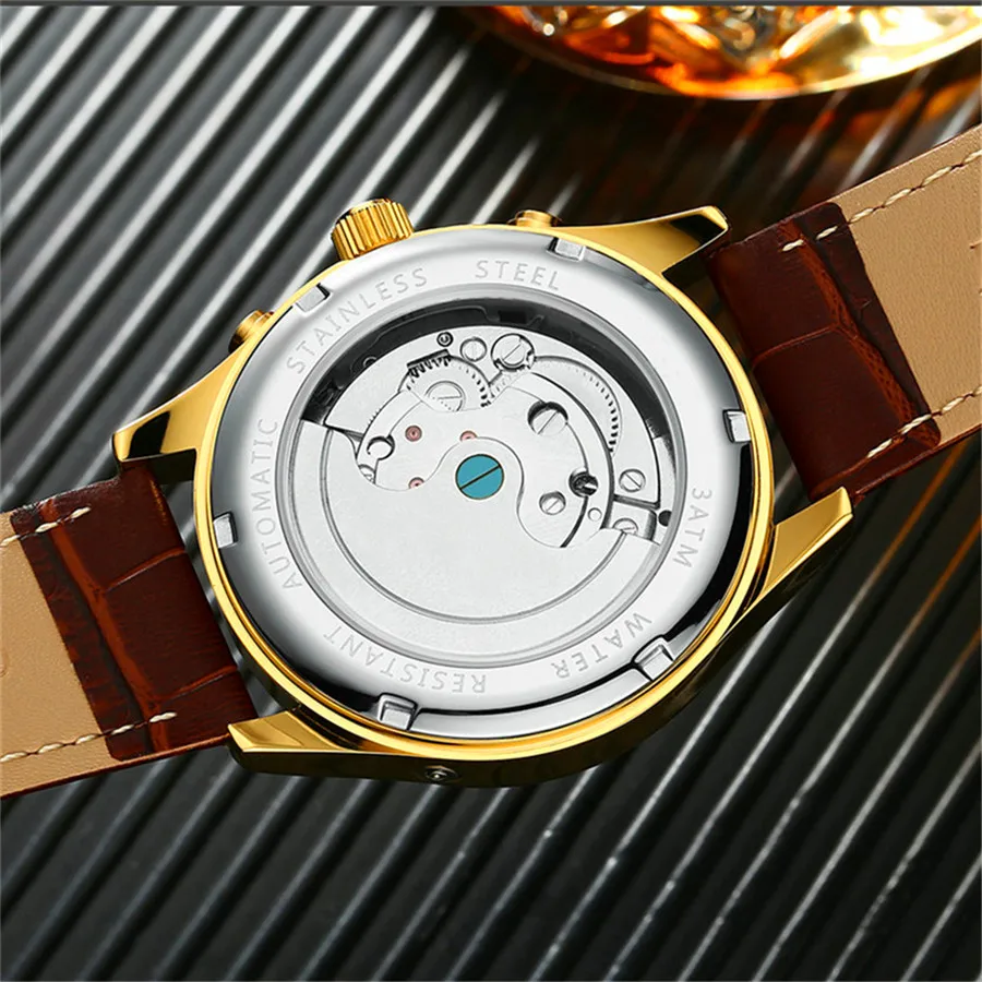 Men Skeleton Tourbillon Mechanical Automatic Analog Watch Waterproof Bracelet