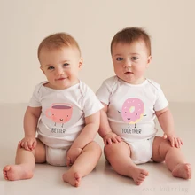 Лучше вместе кофе и пончик сдельник для ребенка боди футболка одинаковые Близнецы ONESIE кофе и пончик рубашка Twinning Baby