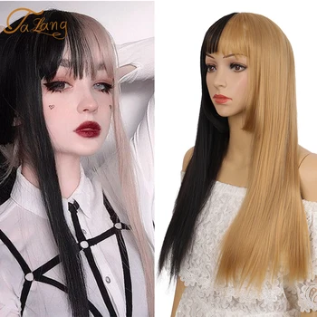 

TALANGYellow and Blond Wig Long Streight hair Cosplay Wig Two Tone Ombre Color Women Synthetic Hair Wigs