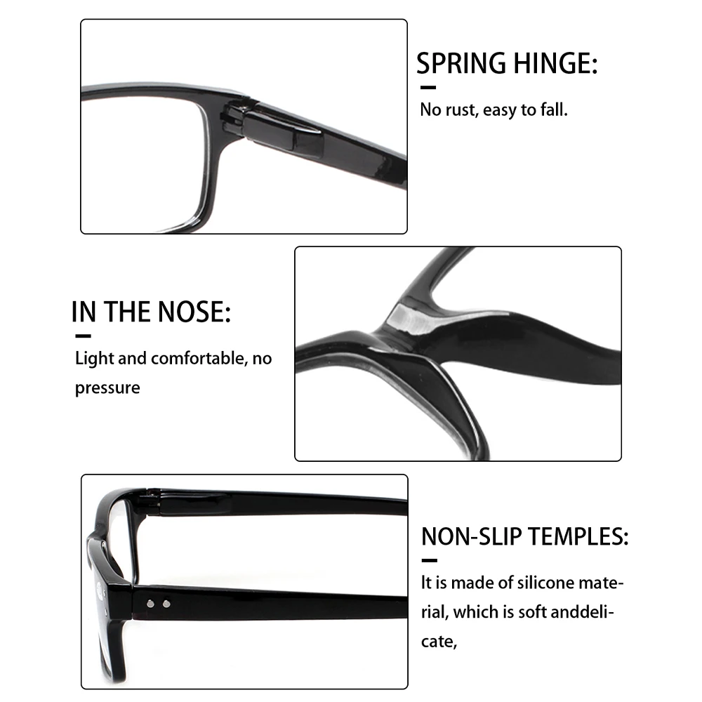 Turezing Classic Spring Hinge  Black Reading Glasses for Men and Women HD Eyeglasses Diopter +0.5+1.0+2.0+3.0+4.0+5.0+6.0 4