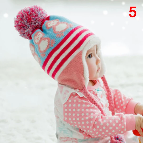 5 Лидер продаж, зимняя теплая вязаная шапка-ушанка для маленьких мальчиков и девочек, шапка с милым пингвином - Цвет: 5