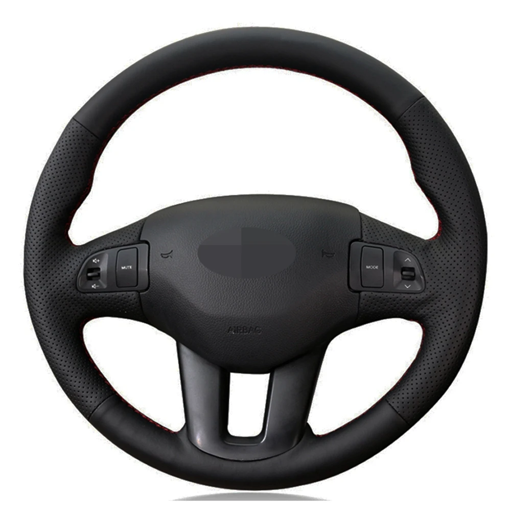 Car Steering Wheel Cover DIY Hand stitched Black Genuine Leather For
