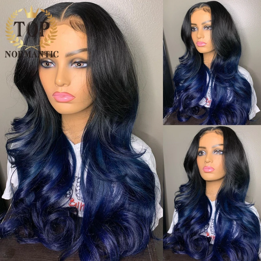 

Topnormantic Ombre Blue Color Brazilian Remy Human Hair Wigs with Baby Hair 13x6 Lace Front Body Wave Wig For Women