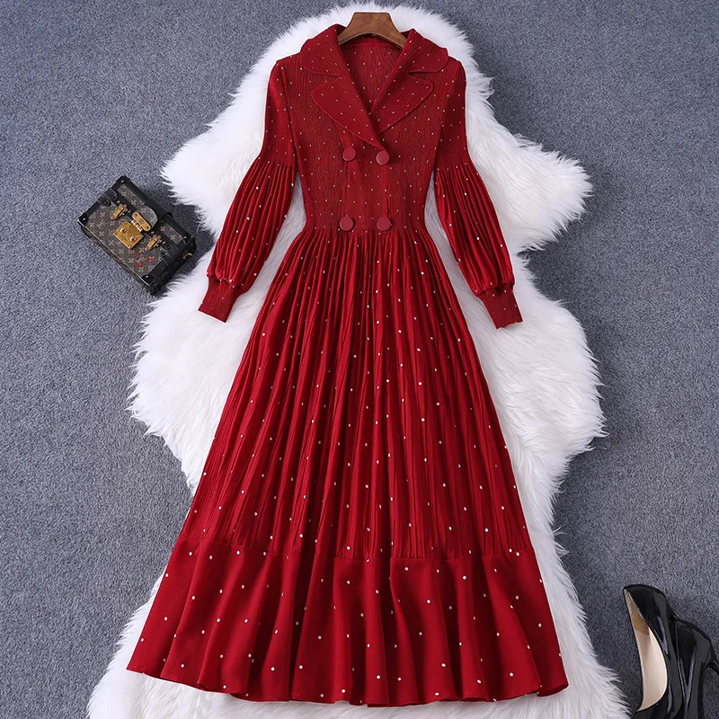 

2021 Spring Women's Clothing New Vintage Suit Collar Chiffon Dress High Waist Slimming Elegant Pleated Skirt Woman Skirts