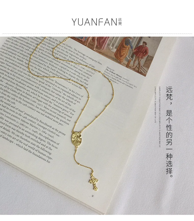 Origional S925 Sterling Silver Necklace Western Style Light Luxury Accessories Long Tassels Pendant Cross Jesus Necklace