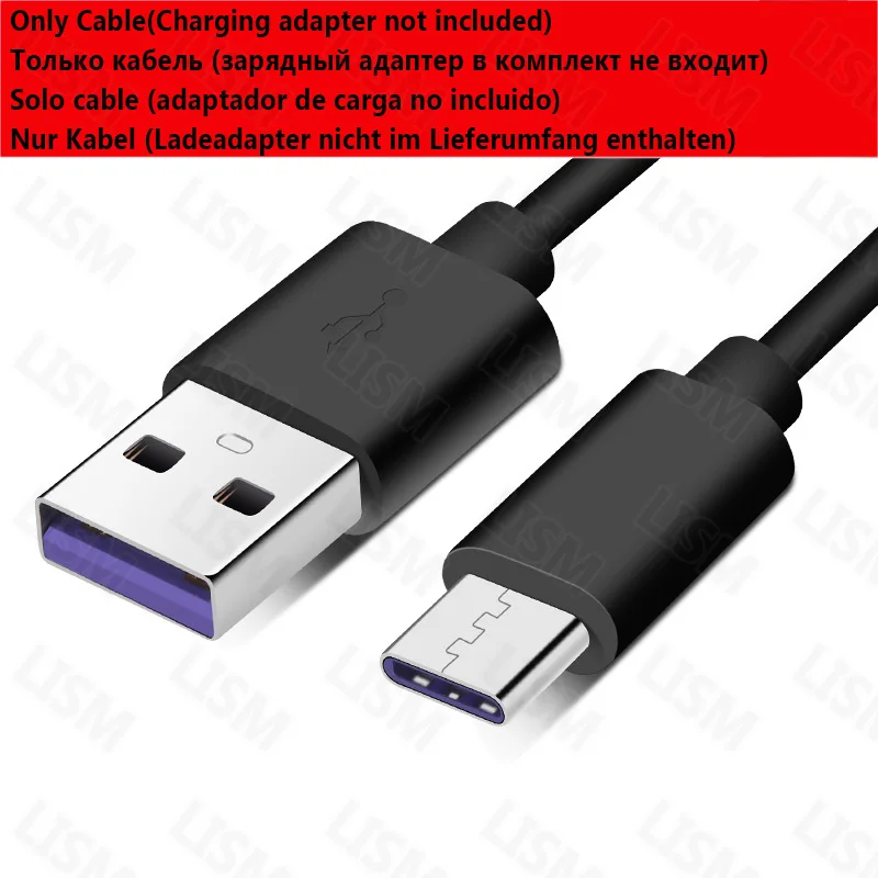 0,3 m/1 m/1,5 m/2 m 5A type-C Supercharge кабель для huawei P30 P20 Pro P10 mate 20 10 9 Быстрая зарядка USB-C кабель для зарядного устройства короткий длинный - Тип штекера: Only Cable Black