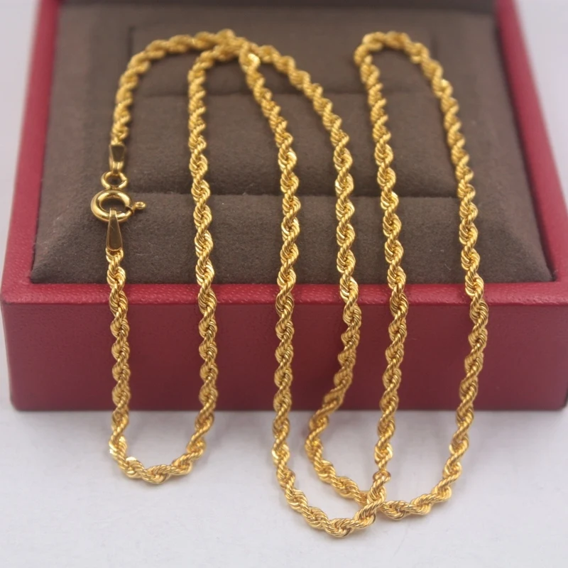 Чистая 18k цепочка из желтого золота унисекс удача 2mmW звено веревки цепи ожерелье 18 дюймов 2,61 г