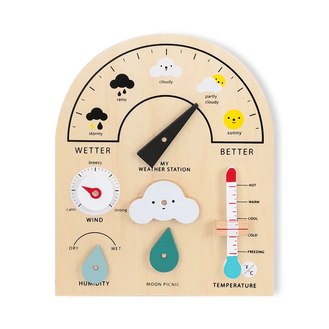 WEMMICKS Kids Wooden Educational Toy Weather Station Weather Temperature Record Activity Board Growth Learning Teaching Toys 6