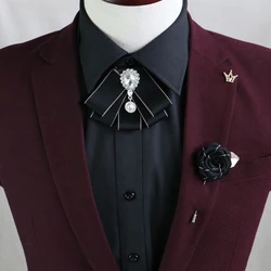 Hight Quality Luxury British Style Ribbon Crystal Classic Bow Tie Neckline Ties Men Best Man Wedding Shirt Clothing Accessories