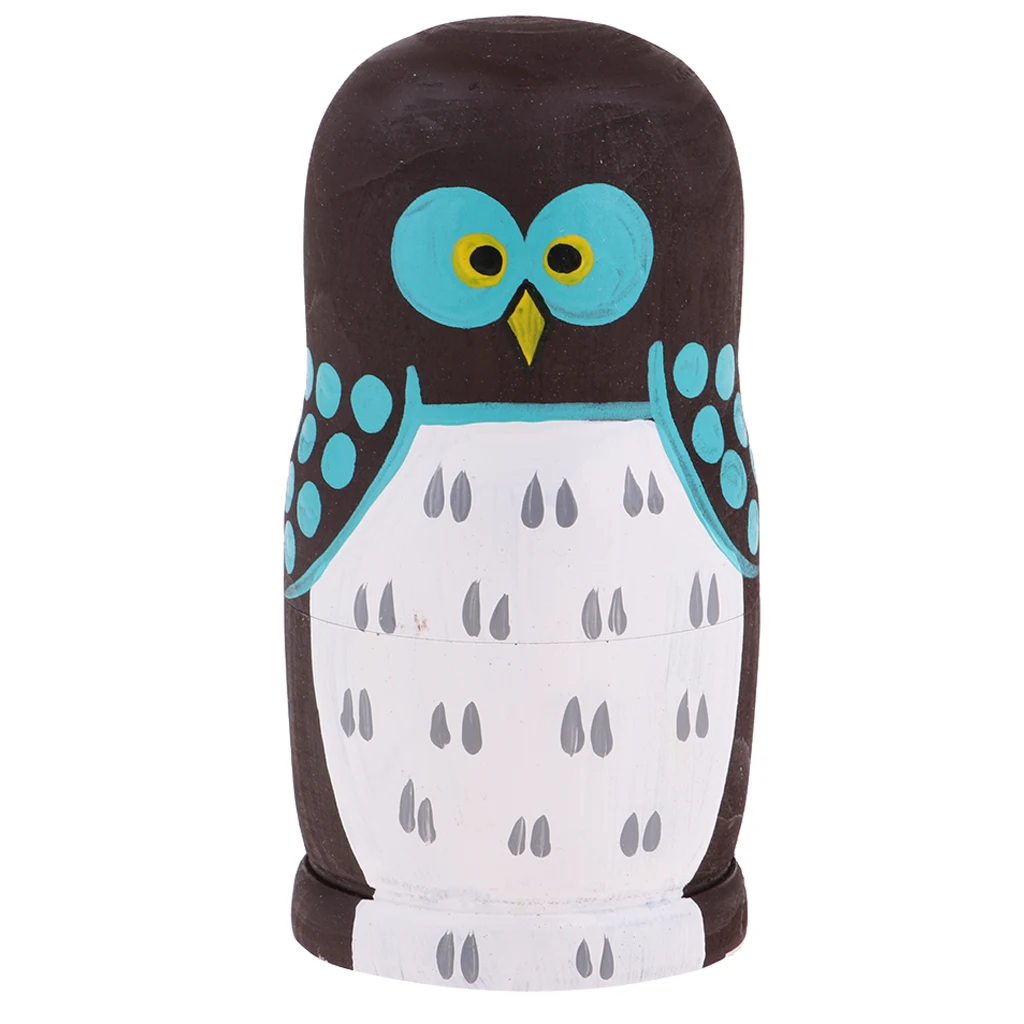 Christmas Decoration Gift - Cartoon Owl Pattern Russian Matryoshka Babushka Dolls - Hand Painted Wooden Dolls 5 Pieces Kit