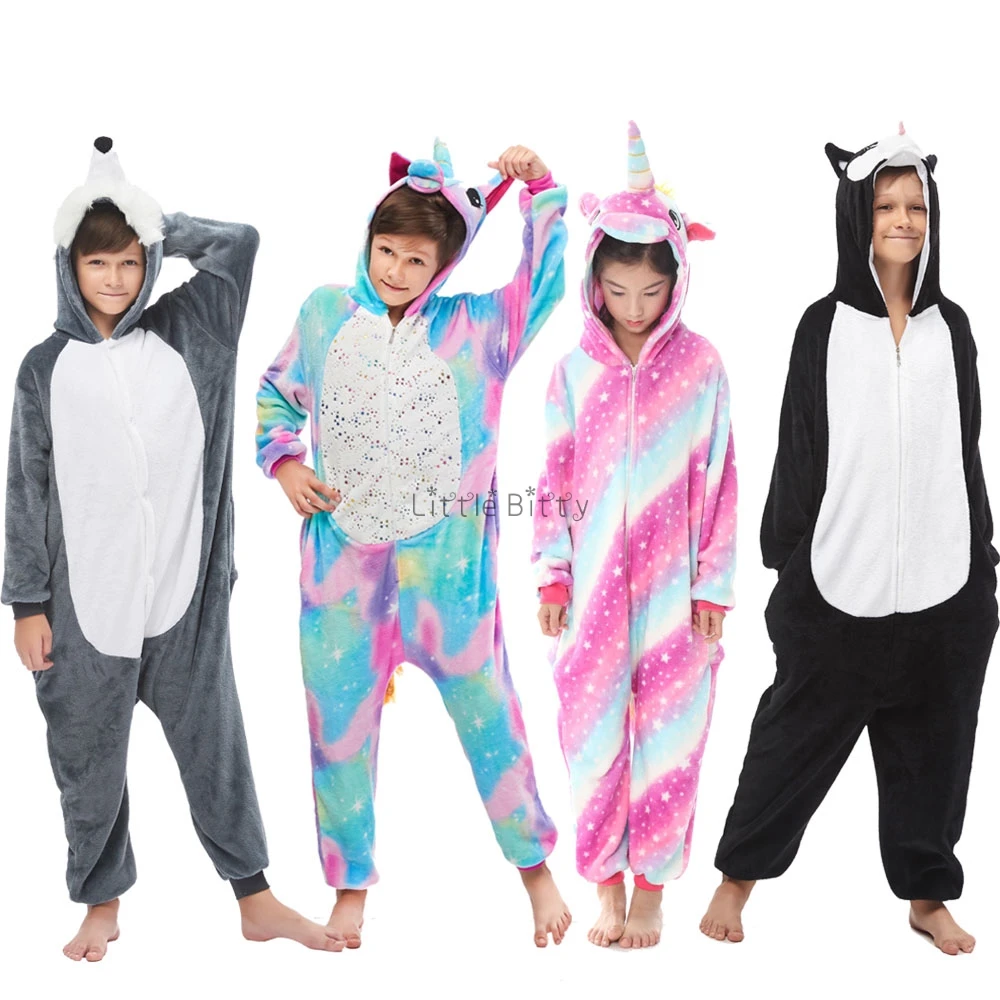 Детские фланелевые мягкие пижамы детские комбинезоны с единорогом для девочек