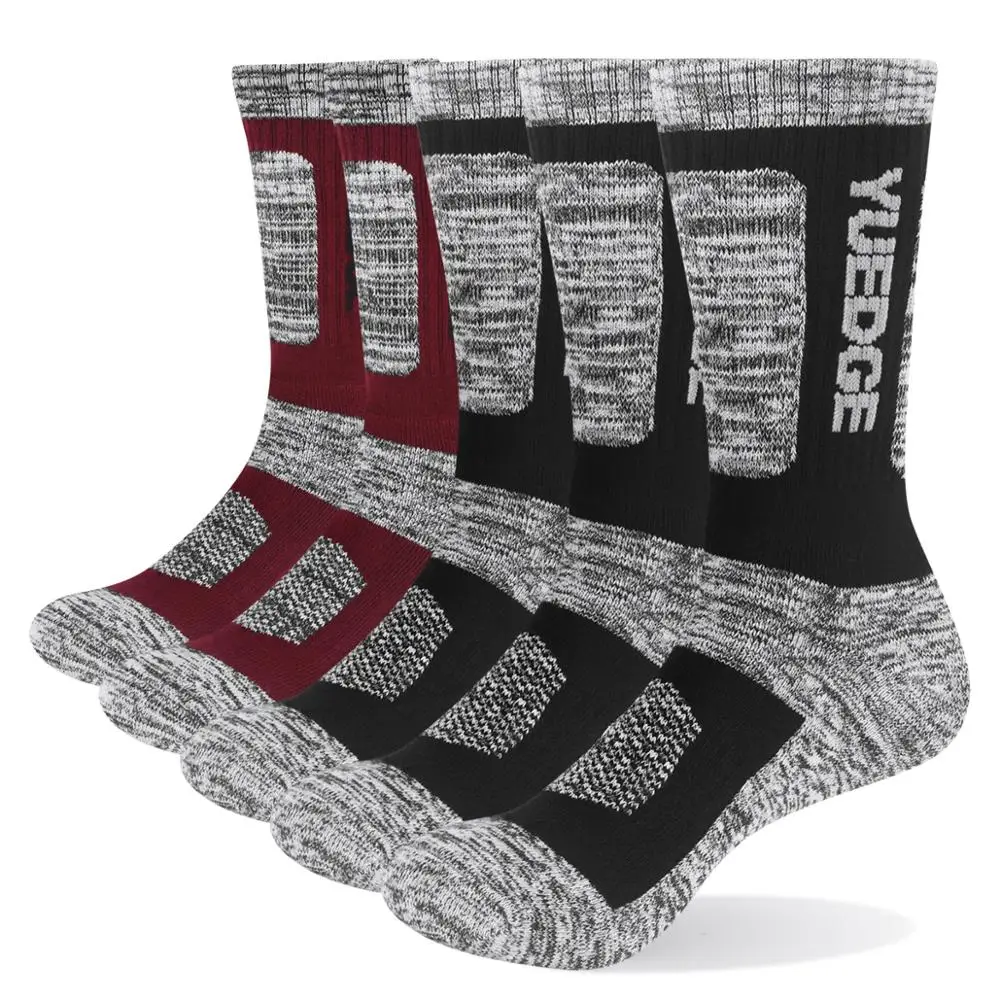Mens Socks Crew Thicker YUEDGE Sports Winter Cotton 5-Pairs Breathable Cushion Lot EU