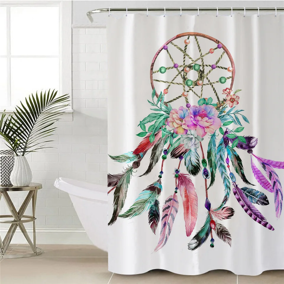 Постельное белье Outlet Boho Dreamcatcher занавеска для душа Мандала водонепроницаемый занавес цветочный черный полиэстер украшение для ванной комнаты с крючками - Цвет: 7