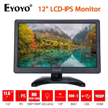 

Eyoyo 12" FHD 1080P IPS LCD Monitor BNC HDMI Screen Audio Video Display for PC Computer Camera DVD Security Surveillance CCTV