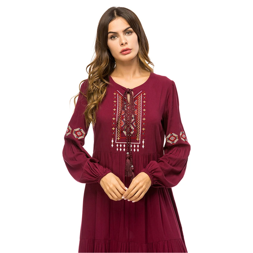 Мусульманская одежда для женщин abaya Дубай одноцветное с длинным рукавом красное традиционное мусульманское модное платье Арабские Дамы Кафтан платья