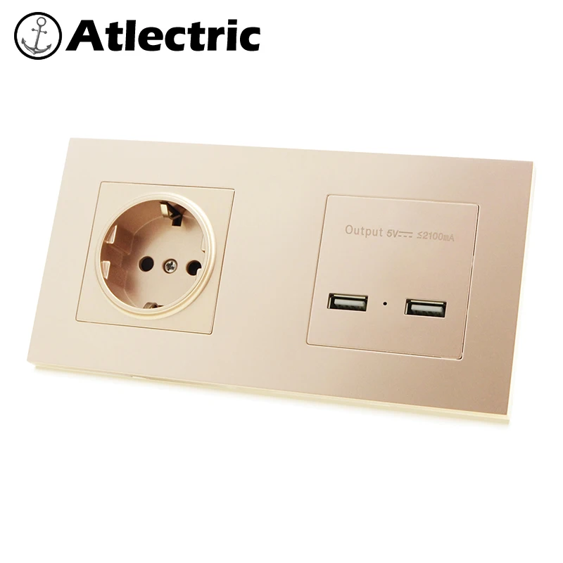 

Atlectric DE EU RU ES Plug Socket Dual USB Charging Port Double Power Wall Socket Electrical Outlet Plastic Panel