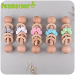 Fosmeteor 1pcs Wooden Rattle Hand Teething Wooden Ring Play Gym BPA Free Baby Toys Beech Montessori Toy Trumpet Baby Rattles