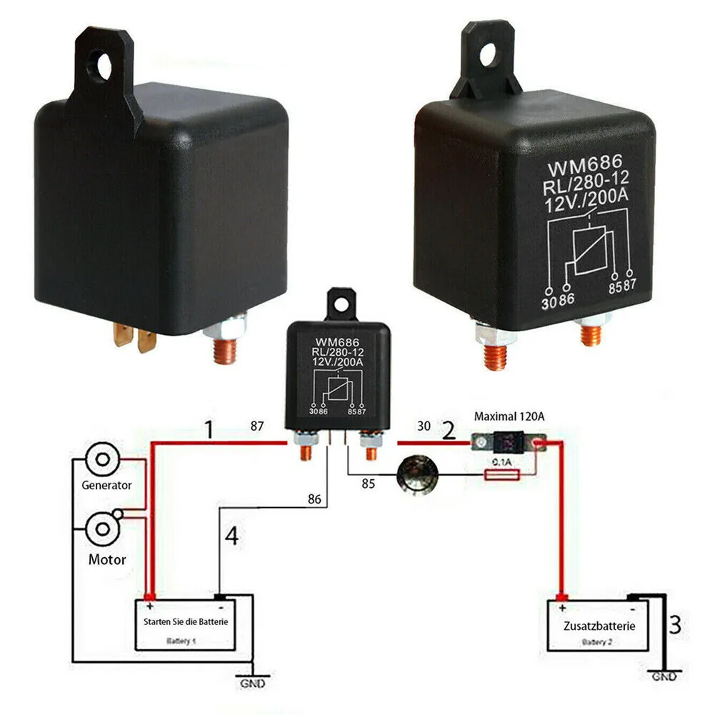 Starter Relay WM686 12VDC 200A 4 Pin ON/Off Car Truck Motor Starter Relay Heavy Duty Auto Switches for Control Battery