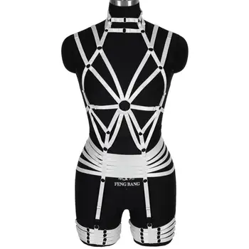 

Crop Top White Harness Belt Sets Women Bondage Body Harness Bra Leg Garters Thigh Ring Stockings Lingerie Punk Gothic Dance Wear