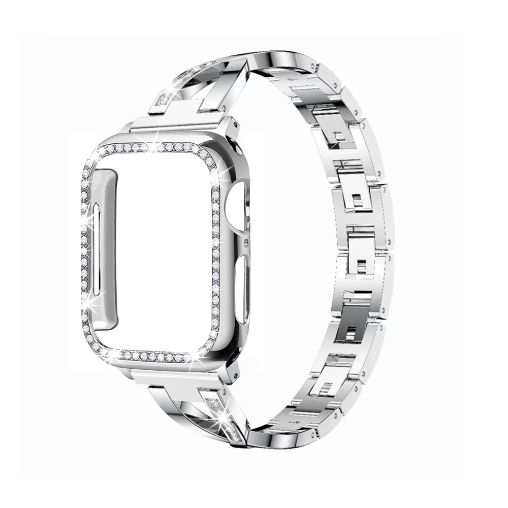 Для Apple Watch ремешок для женщин+ чехол 38 мм/42 мм/40 мм/44 мм с бриллиантами iwatch серия ремешок из нержавеющей стали 5 4 3 2 1 браслет