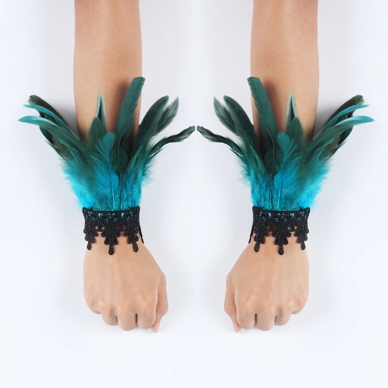 1 Pair Gothic Feather Wrist Cuffs Colorful Rooster Arm Stage Show Halloween Masquerade Party Cosplay Accessories |