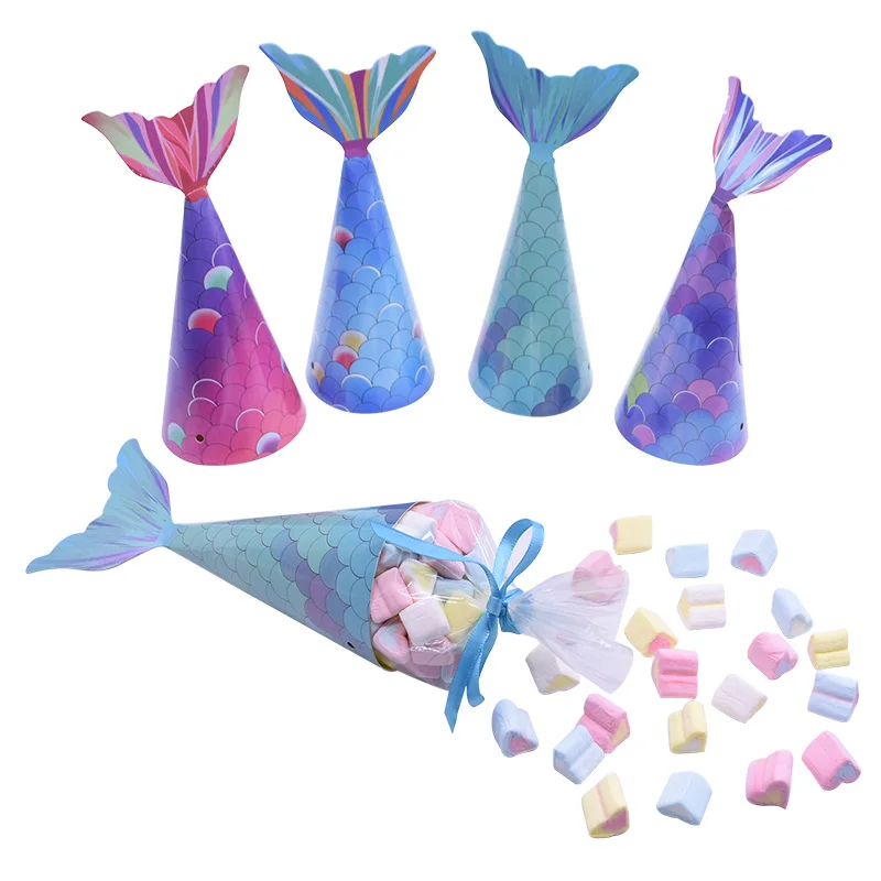 48pcs Mermaid Candy Boxes Little Girl Mermaid Party Decoration Baby Shower Birthday Favor Gift Bags Cookies Packing Supplies