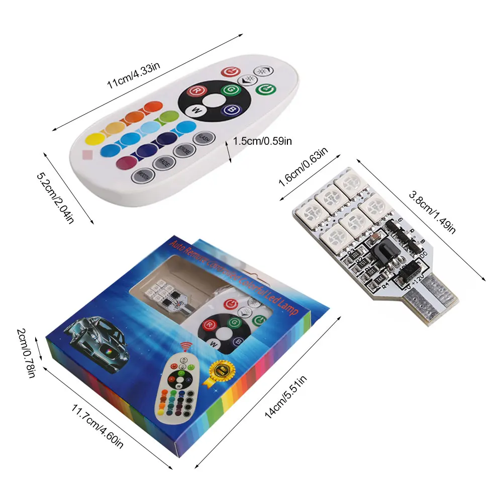 T10 W5W 168 5050 12SMD пульт дистанционного управления 12 В Авто RGB 16 цветов Светодиодная