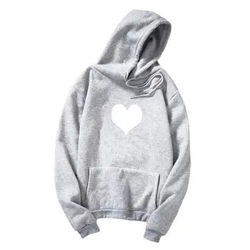 

MISSKY Winter Sweatshirts For Women Men Heart-shaped Printing Loose Casual Long Sleeve Fleece Hooded Sweatshirts For Female 2019