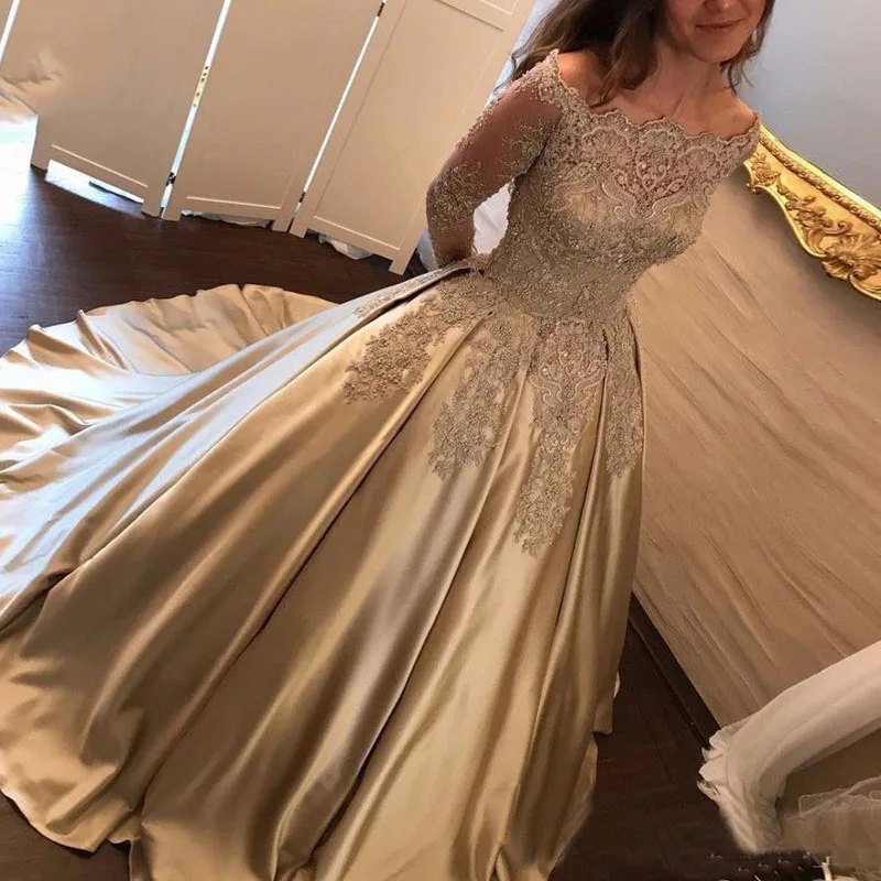 

Элегантные вечерние платья а-силуэта, атласные платья на заказ с аппликацией, бисером, длинными рукавами для выпускного вечера, женская одежда для ужина, большие размеры