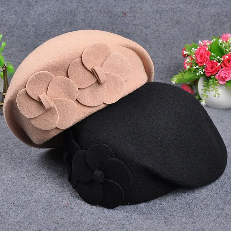 Женский берет, хлопок, шерсть, новинка, вязанные, модные, цветок, шерсть, осень, зимние шапки для женщин, шапки