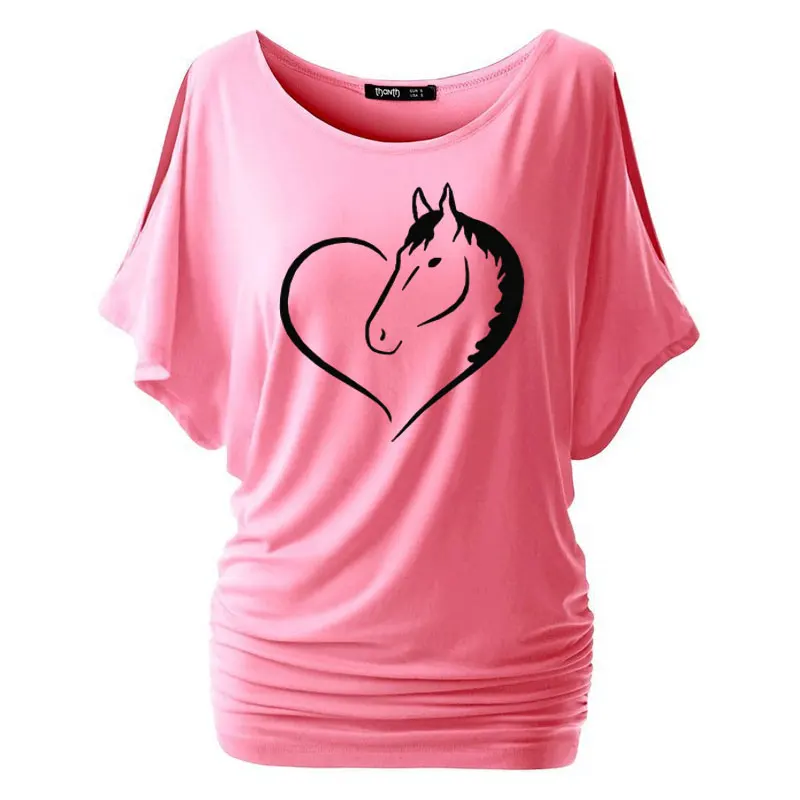 Женские футболки с надписью «Love Riding Horse», летняя хлопковая Футболка с принтом «летучая мышь», забавная лошадка, женская одежда, женские топы размера плюс - Цвет: 4