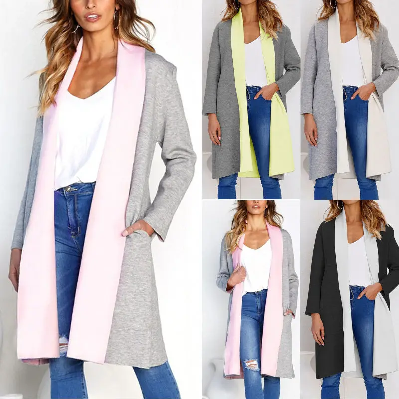 

Women Waterfall Coat Outwear Long Sleeve Ladies Pockets Open Cardigan Jacket Top