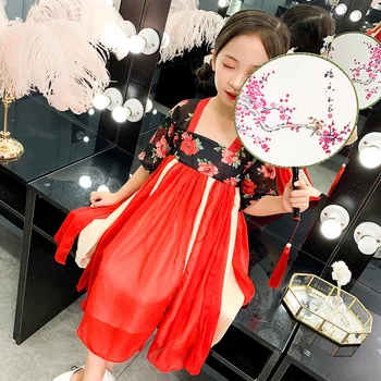 

Child Traditional Chinese Dance Costumes Girls Red Hanfu Fairy Dress Show Dance Costumes Stage Wear Chinese Folk Dance DQS2374