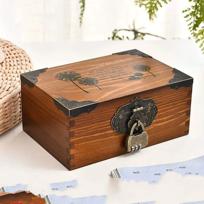 

Chinese Style Wooden Box Retro Organizer Box with Lock Desktop Storage Box Sundries Small Box Password Wooden Box Household