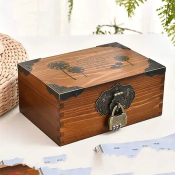 

Chinese Style Wooden Box Retro Organizer Box with Lock Desktop Storage Box Sundries Small Box Password Wooden Box Household
