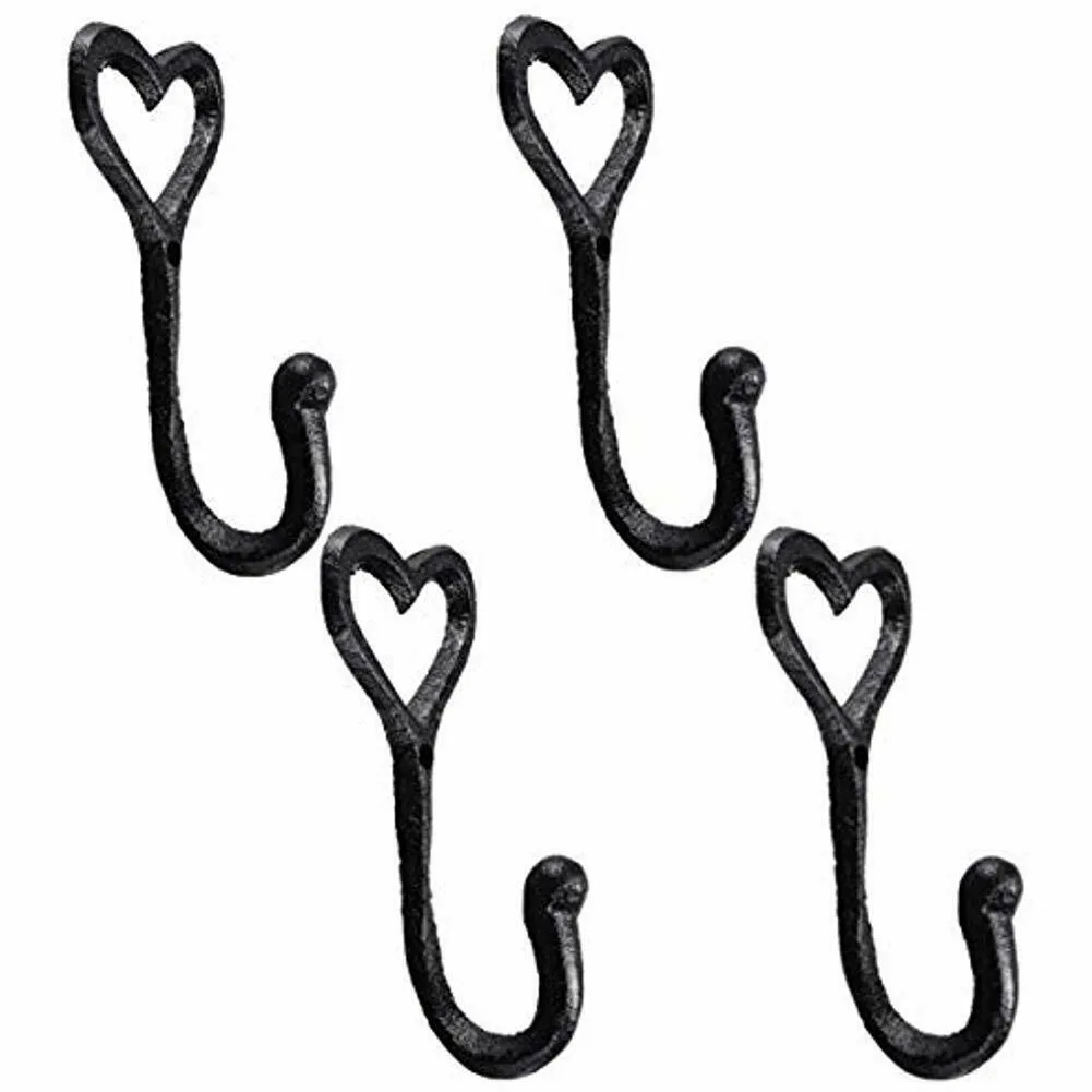 

Decorative Iron Hanger Hat Wall Mounted Vintage Door Bedroom Black Heart Shape Coat Storage Home Holder Hook