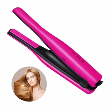 

USB Rechargeable Wireless Mini Hair Straightener Fast Ceramic Heating 2 In 1 Flat Iron And Curler For Hair Bangs Ends Short Hair