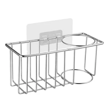 

2 In 1 Sponge Caddy Rust Proof Brush Holder Sink Organizer With For Kitchen No Drilling Stainless Steel Reusable