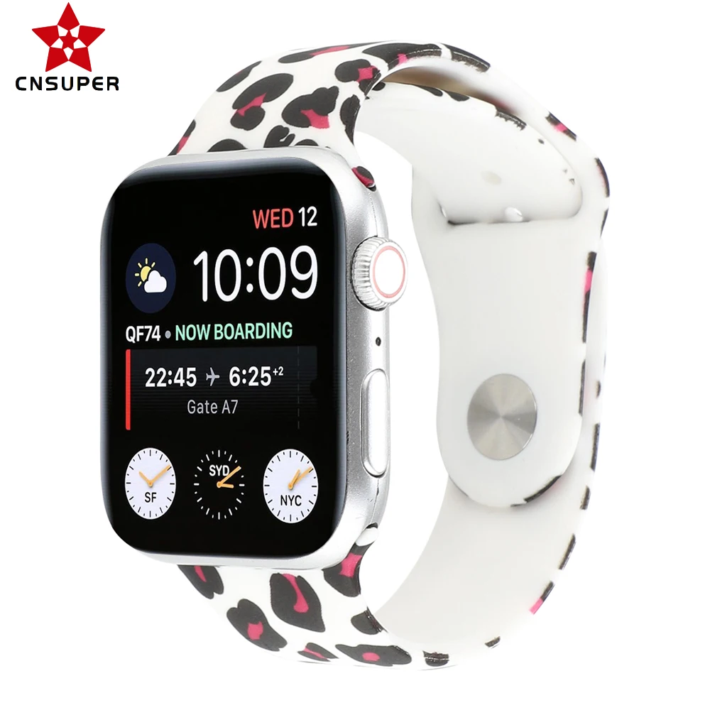 

CNSUPER Fashion Leopard Silicone Strap Band For Iwatch Series SE 6/ 5/4/3/2 Compatible with 38mm 40mm 42mm 44mm
