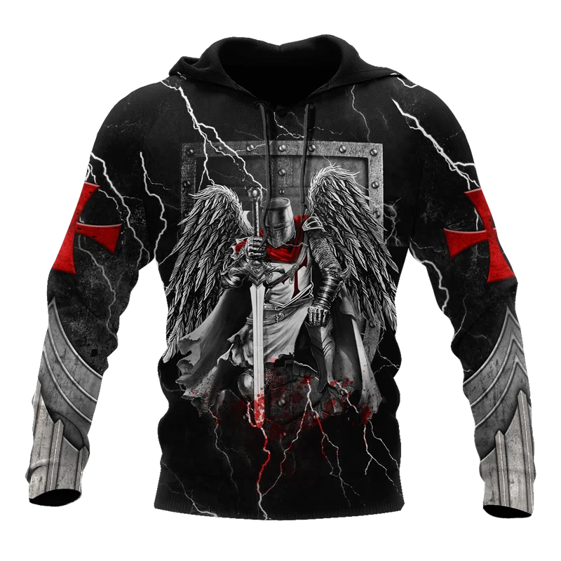 

Fashionable Knight templar Sweatshirt 3D print Unisex casual Zip Hoodie casual Street hip hop Hoodie