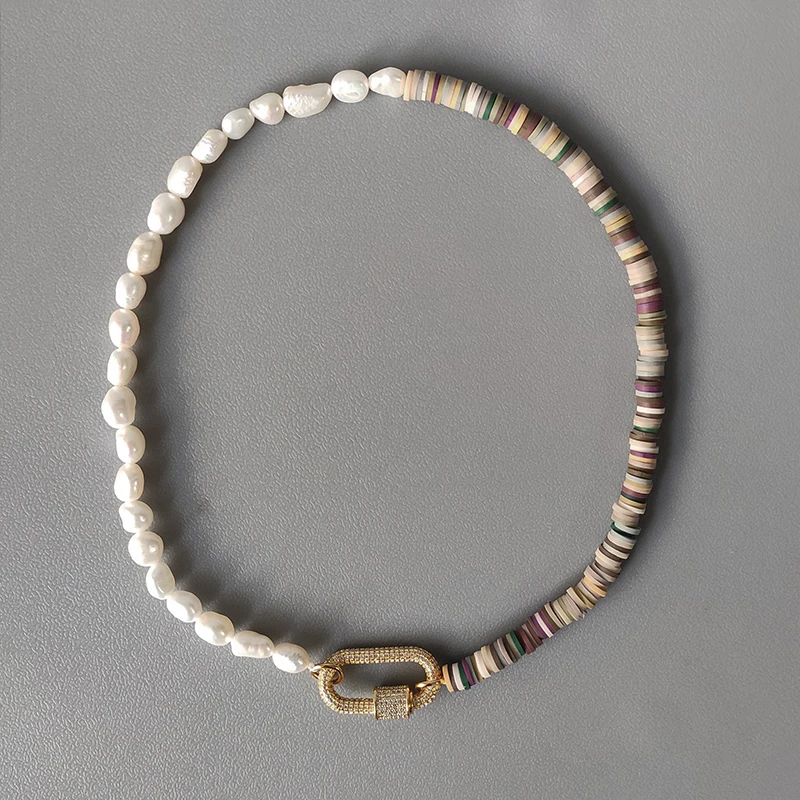 

Creative mix and match brown silicone necklace freshwater pearl shiny spiral buckle pendant choker openable neck jewelry gifts