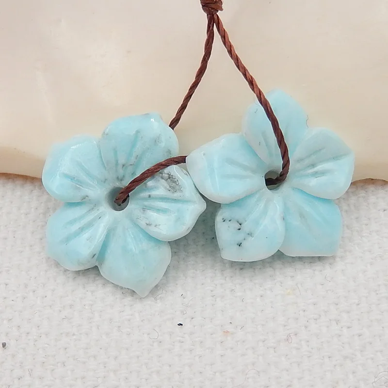 Charms Jewelry Semiprecious Stones,Natural larimar Flower Stone Bead Sets, Earring Beads For Jewelry Making  15x15x3mm, 2.1g jade zodiac pendant amulet green natural gifts for women stone carved men necklace charms jewelry fashion chinese pendants