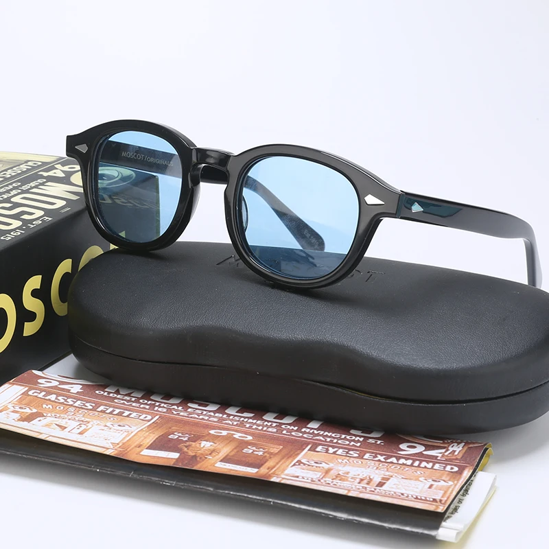 Online Mode Johnny Depp Sonnenbrille Männer Frauen Mit Fall $ Box Luxus Marke Designer Licht Blau Sonnenbrille Für Männlich Weiblich oculos QF186