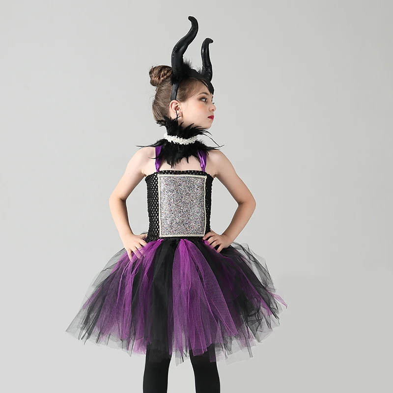 Little Child Evil Dark Queen Maleficent Girls Halloween Dress