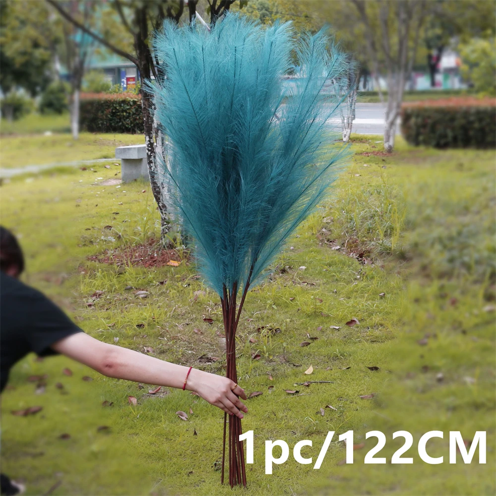 1Pc Artificial Pampas Grass Decor Plume Grass Fake Phragmites Australis Home Decor Vase Wedding Decorations Faux Reeds Plants