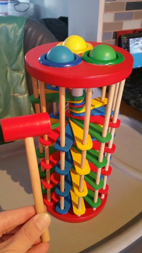 Pound And Roll Wooden Tower With Hammer Knock The Balls Roll Off Ladder Kids Toy 