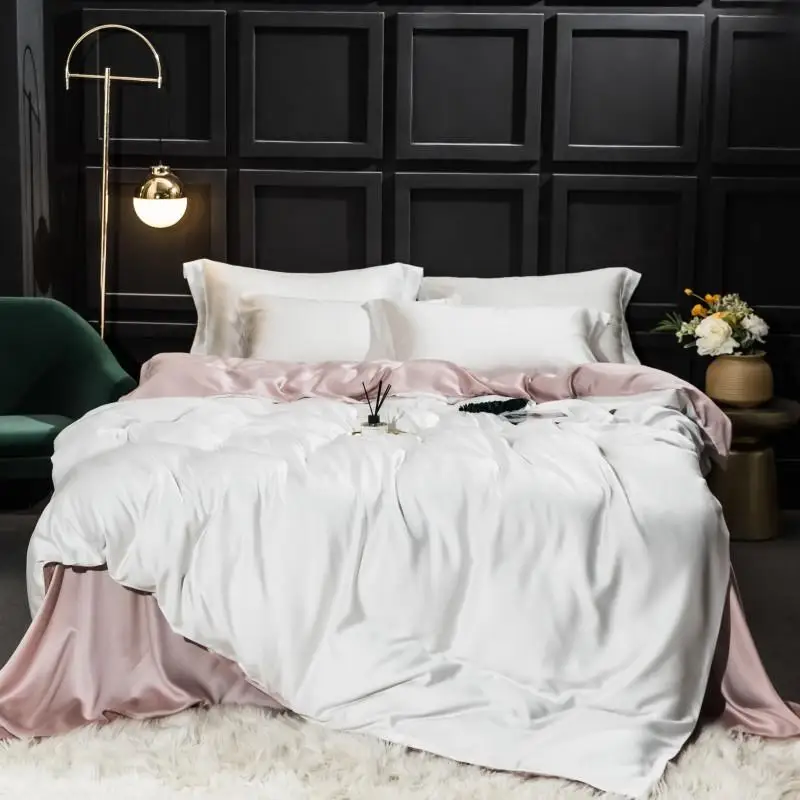 Bedding Sets Liv-Esthete Gorgeous 100% Silk Bedding Set Mulberry Silk Beauty Quilt Cover Set Bed Sheet Pillowcase Queen King Bed Linen Set flannel sheets Bedding Sets