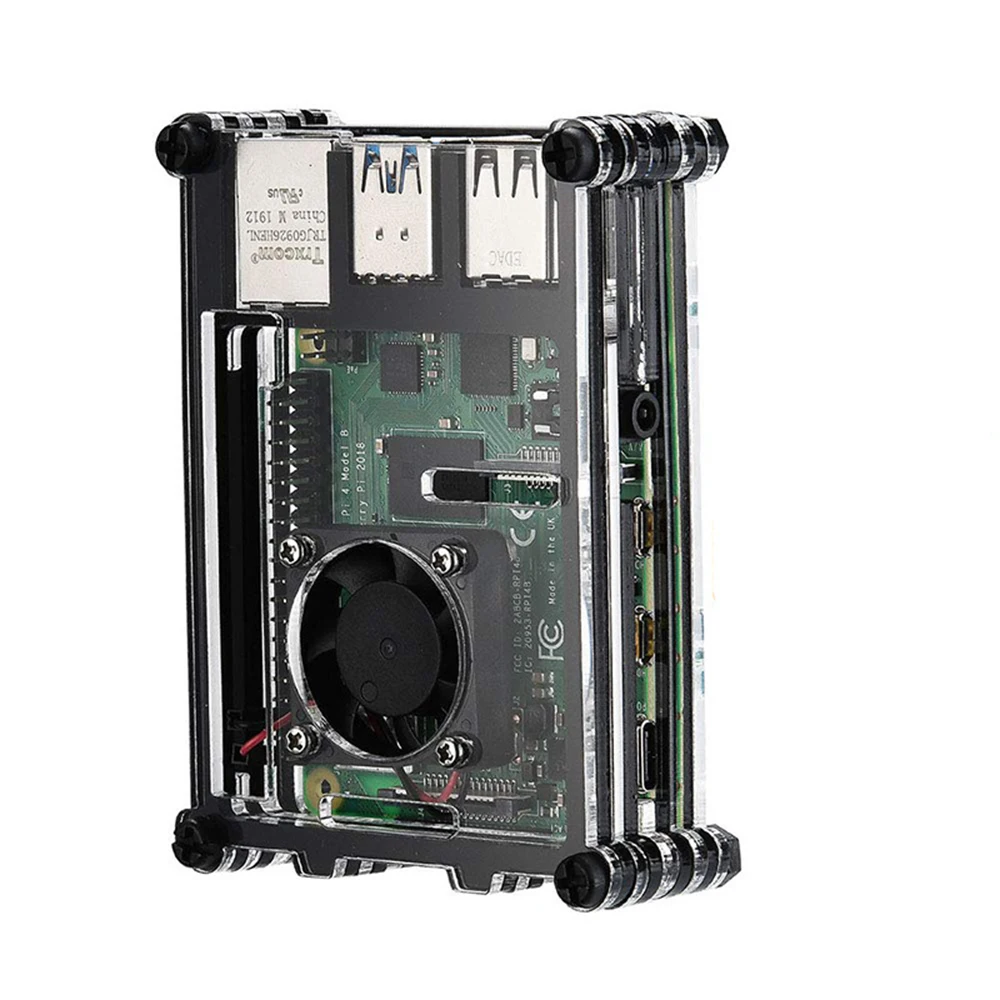 Raspberry Pi 4 Чехол акриловый кластер чехол 4-слойный с охлаждающим вентилятором для Raspberry Pi 4 Модель B/3B